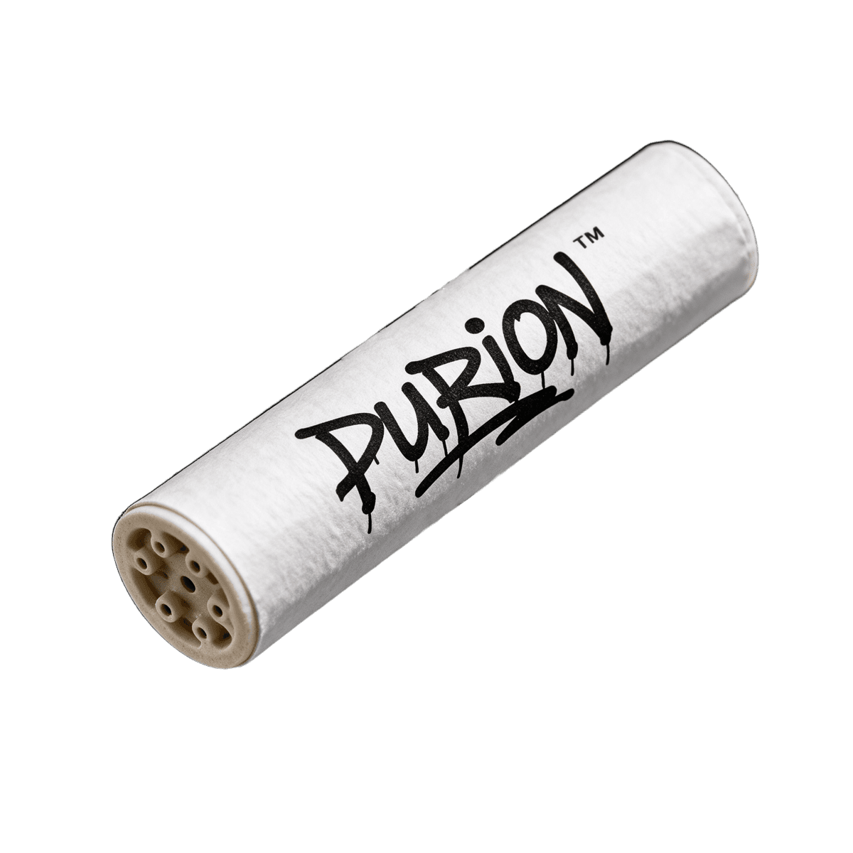 Filtro de carbón activado PURION de 8 mm en diagonal, con el logotipo impreso en el papel