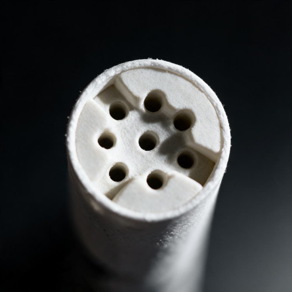Macro frontal del tapón cerámico de un filtro PURION con sus siete perforaciones